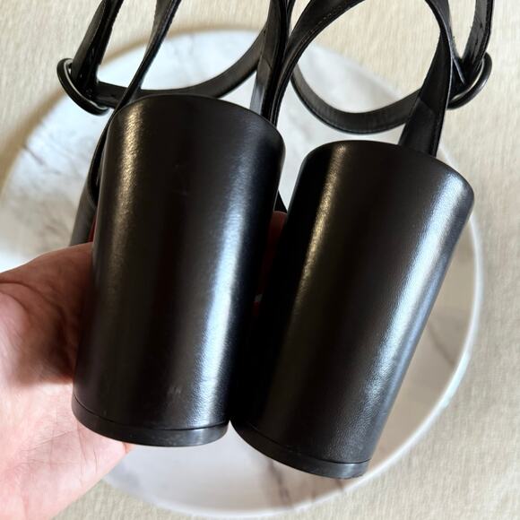 Christian Louboutin Miss Sab 85 Black Leather Pumps Block Heels Ankle Strap - Picture 4 of 7